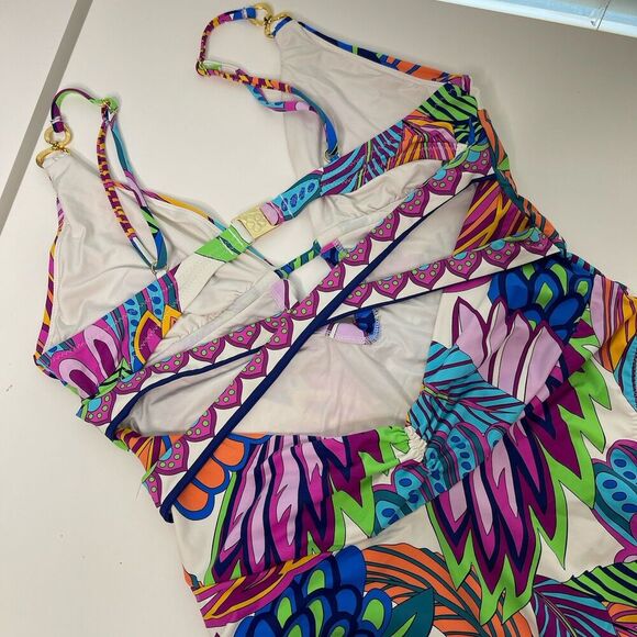 Trina Turk One Piece Swimsuit Size 8 10?  Multi Paradise Plume V Plunge Tropical - Picture 7 of 16